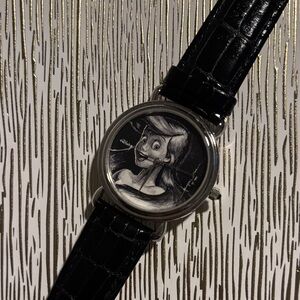 Disney “Ariel” Silver Dial Watch with Black Strap alligator pattern